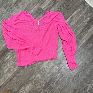 FREE PEOPLE Hot Pink Lace Trimmed Sweater ✨